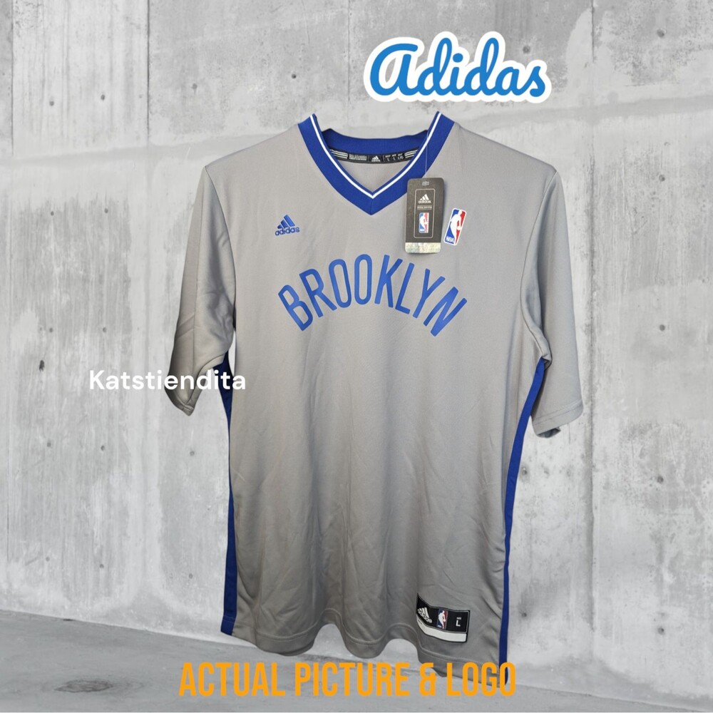 Adidas Men's Brooklyn Nets NBA Replica Jersey Size L Gray Blue Logo 7818A NWT